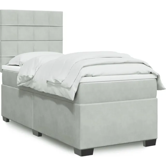 vidaXL Boxspring met matras fluweel lichtgrijs 90x200 cm grijs