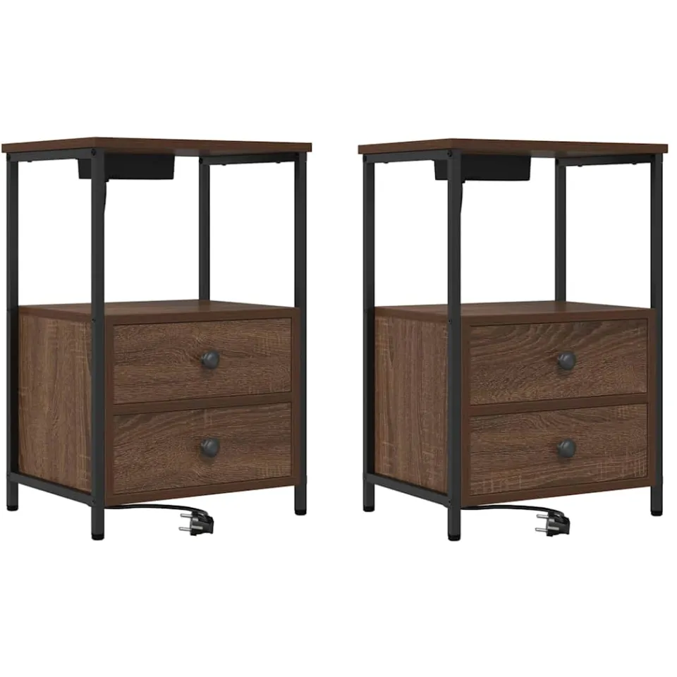 vidaXL Nachtkastje 2 st Bruin Eiken 40 x 31 x 60 cm Bewerkt hout, foto 3
