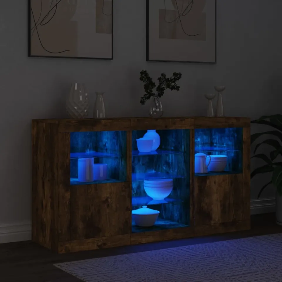 vidaXL Dressoir met LED-verlichting 123x37x67 cm gerookt eikenkleurig, foto 4