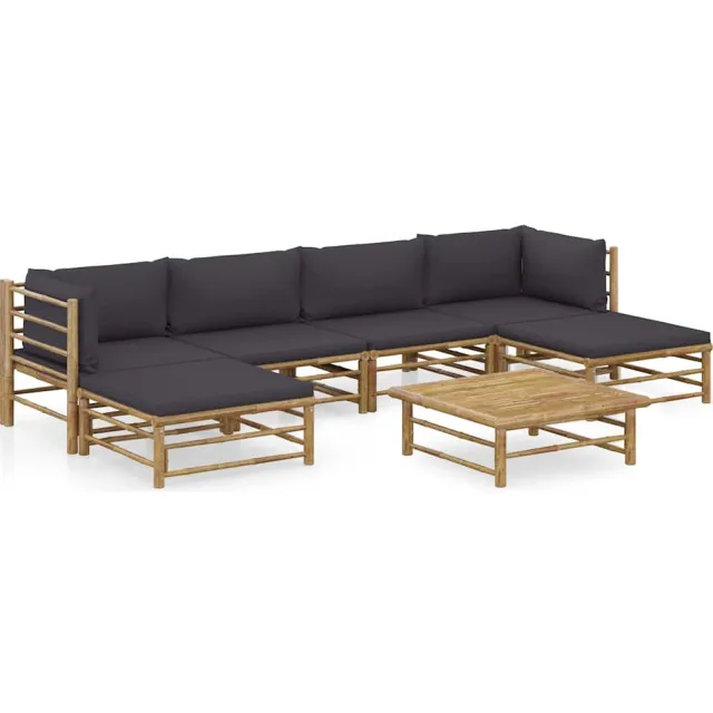 vidaXL 7-delige Loungeset met donkergrijze kussens bamboe Grijs