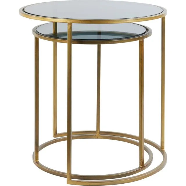Light & Living Bijzettafel Duarte - Smoke - Ø50cm - Set van 2 - Modern Goud
