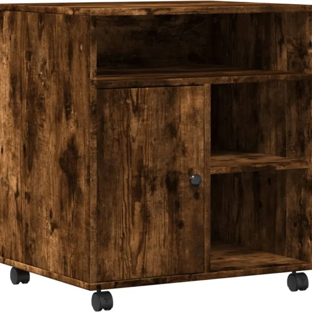 vidaXL Printerkastje - met - wielen - 60x50x67 - cm - gerookt - eikenkleurig gerookt eiken