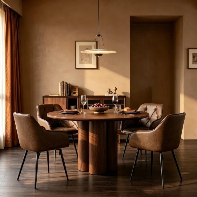 REDOM Eetkamerstoel - Met armleuning - Gewatteerde zitting - Gestikt patroon - Modern - Eetkamer en woonkamer - Kunstleer en metaal - 45,5 x 45 x 83,5 cm Dark Brown