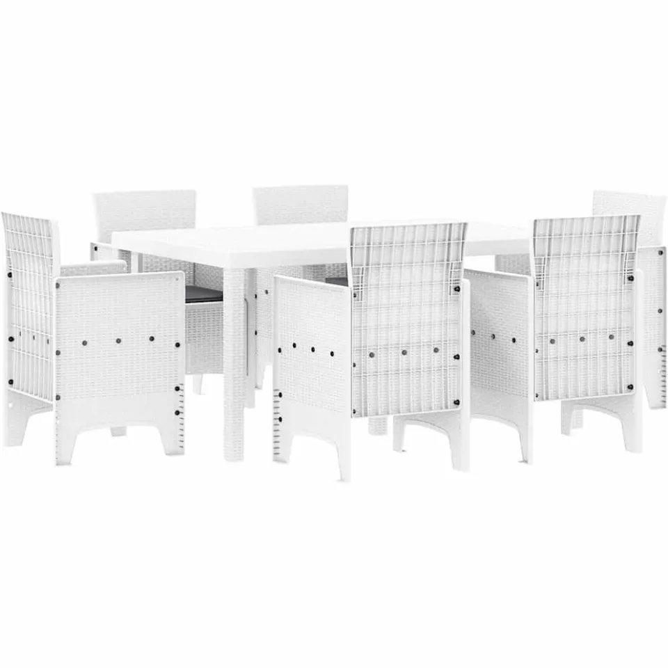 vidaXL Tuin Eetset 7 st Wit Polt riet, foto 4