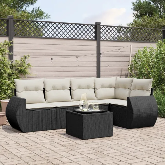 vidaXL 6-delige Loungeset met kussens poly rattan zwart, foto 2