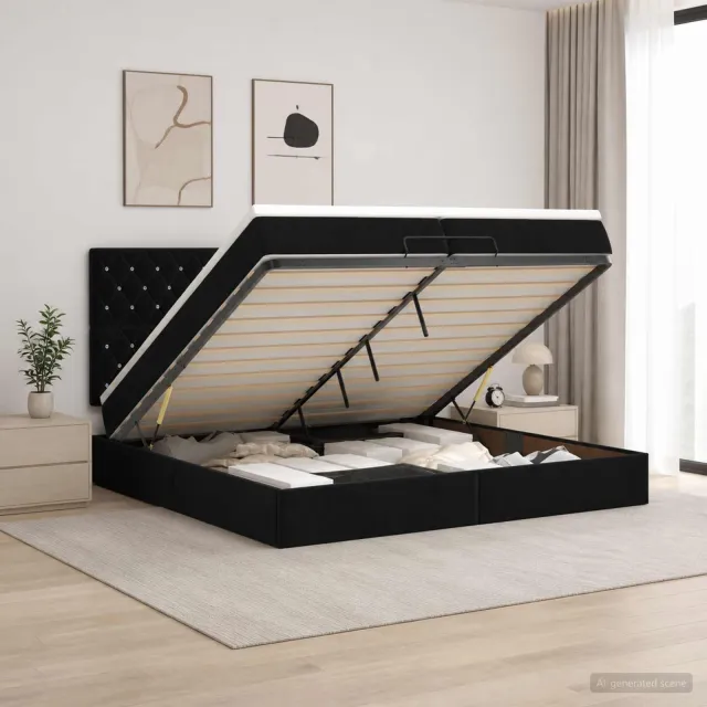 vidaXL Ottoman bed met matras Zwart 200 x 200 cm Fluweel