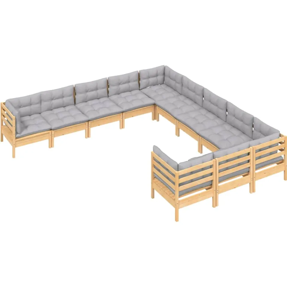vidaXL 11-delige Loungeset met grijze kussens grenenhout Grijs