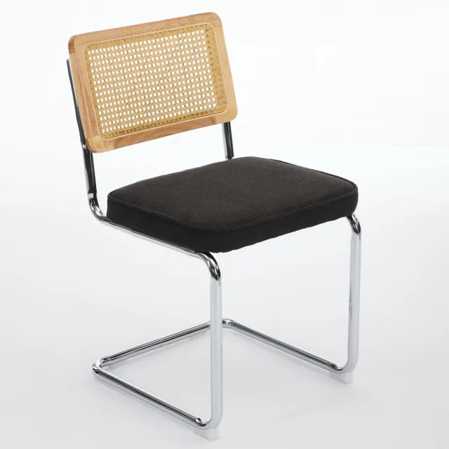 Merax Eetkamerstoelen Set Van 2 - Zwart - Rotan Rugleuning - Verchroomd Metalen Sledeframe - Retro Design