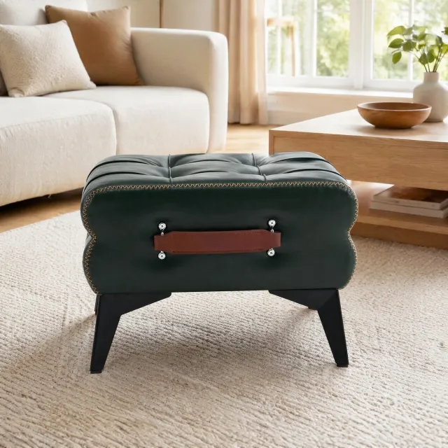 MODENUIT Voetenbankje Groen Kunstleer Metaal 43 x 33 x 30 cm Rechthoekig Met Handgreep Multifunctioneel Voor Binnen