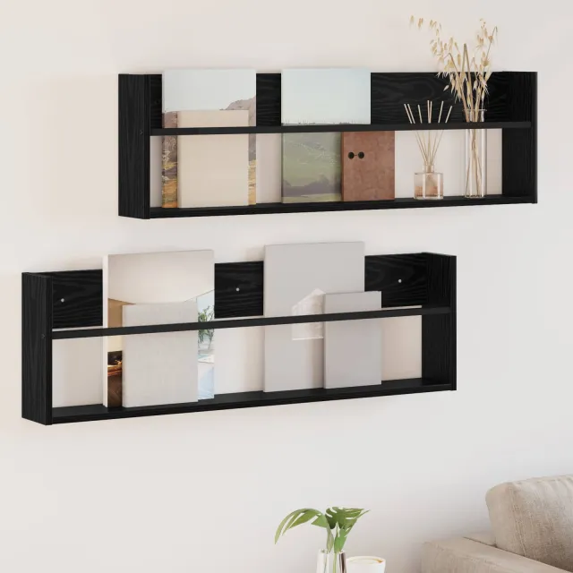vidaXL Tijdschrift Rek 2 st Zwart Eiken 100 x 12 x 30 cm Bewerkt hout
