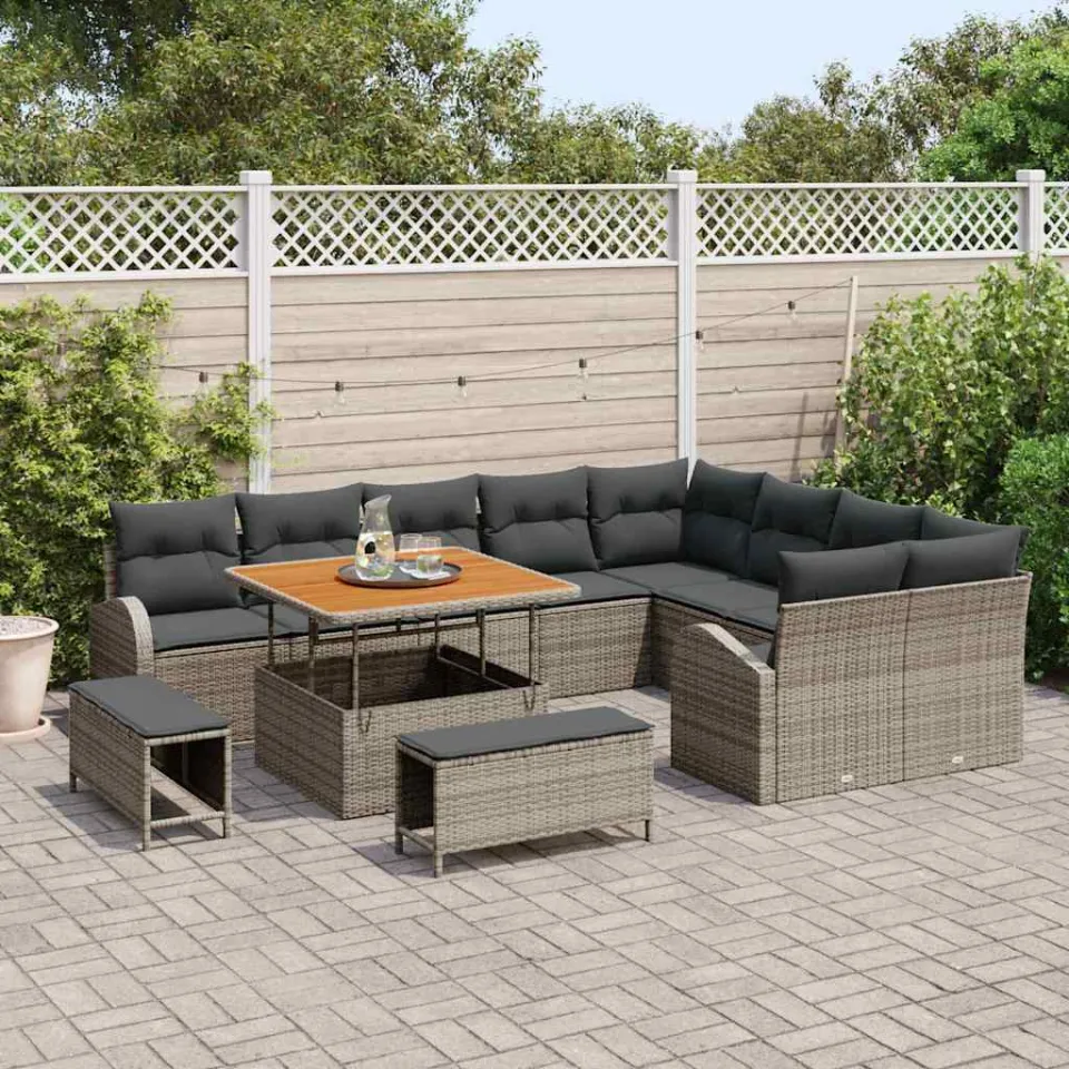 vidaXL Tuinbankenset 12 st Grijs poly rattan, foto 3