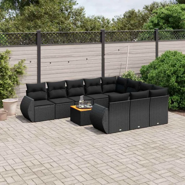 vidaXL 11-delige Loungeset met kussens poly rattan zwart, foto 2