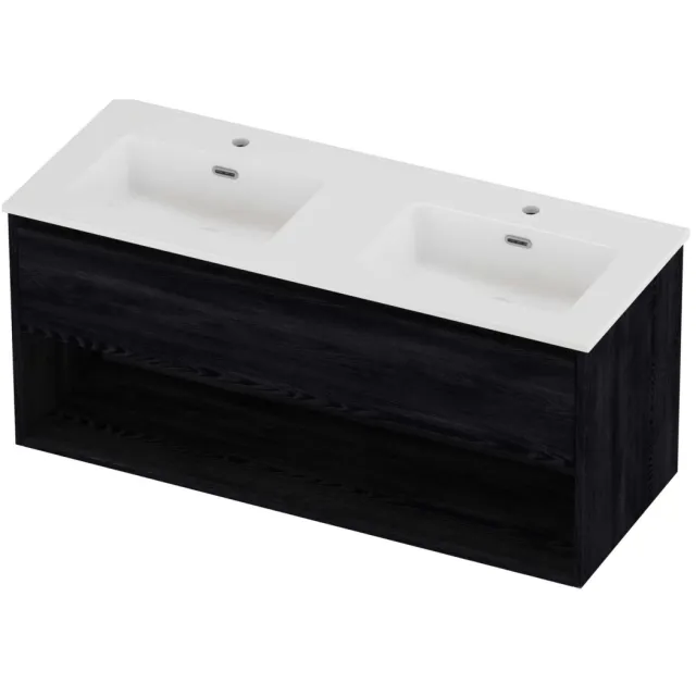 Proline Tribute Badmeubelset Porselein Elegant Schap 120x46x54 cm Glans Wit Black Oak Eiken