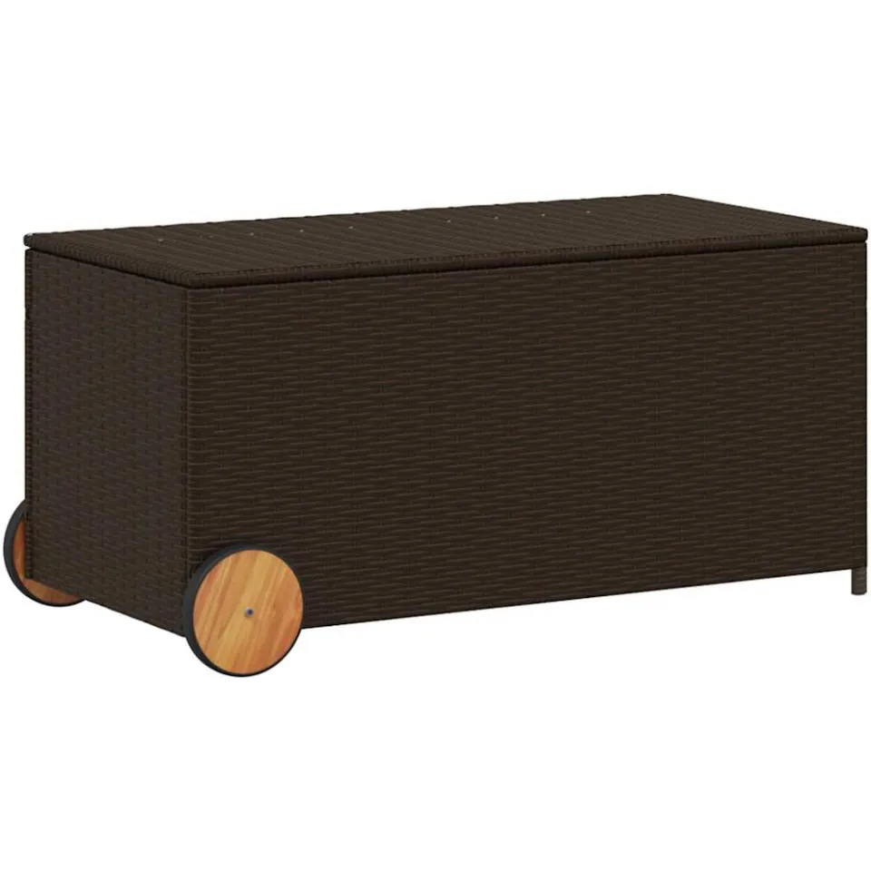 vidaXL Tuinbox met wielen 190 L poly rattan bruin