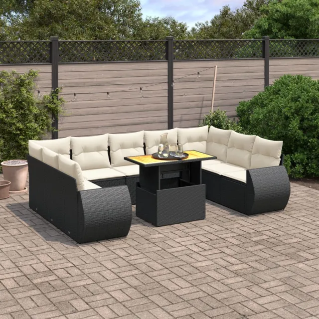 vidaXL 10-delige Loungeset met kussens poly rattan zwart, foto 2