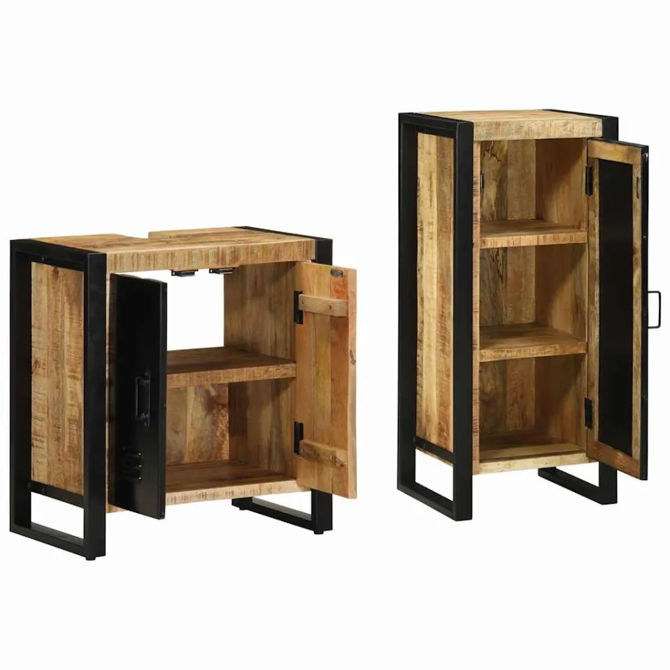 vidaXL Badkamermeubelset 2 st Bruin en zwart Massief Mango Hout, foto 2