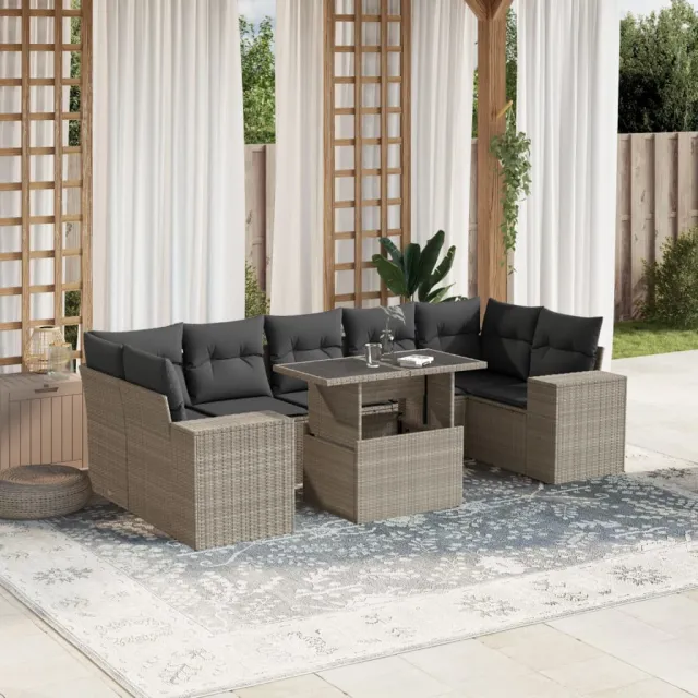 vidaXL 8-delige Loungeset met kussens poly rattan lichtgrijs grijs, foto 2