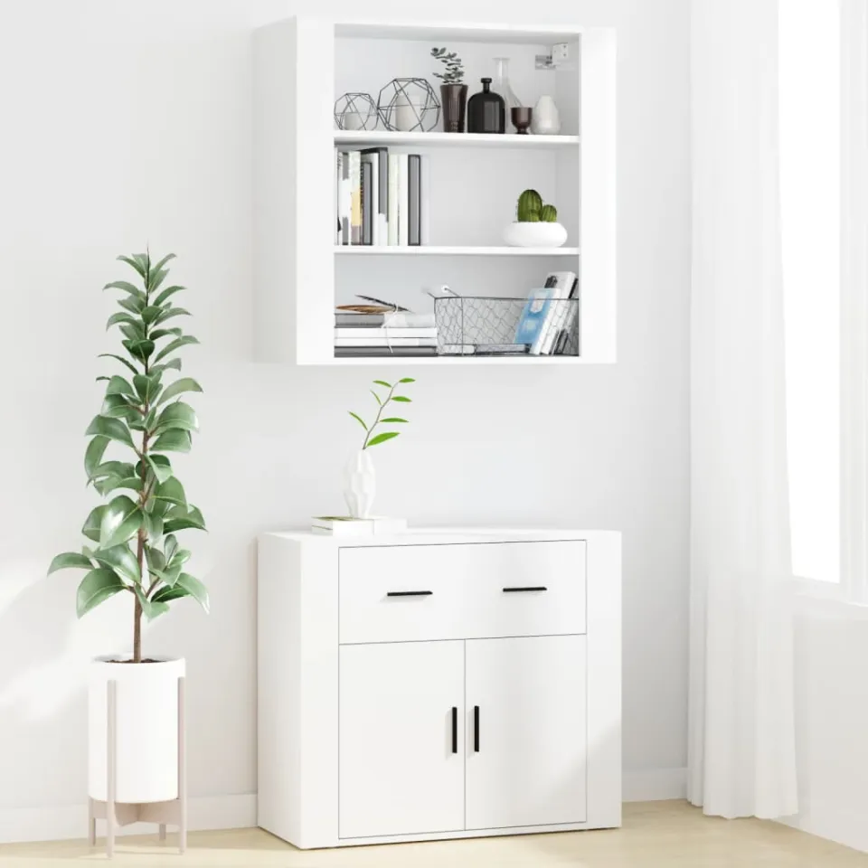 vidaXL Hoge kast bewerkt hout wit, foto 3