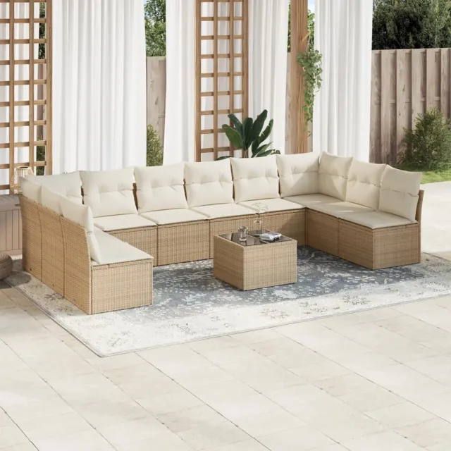 vidaXL 11-delige Tuinset met kussens poly rattan beige, foto 2