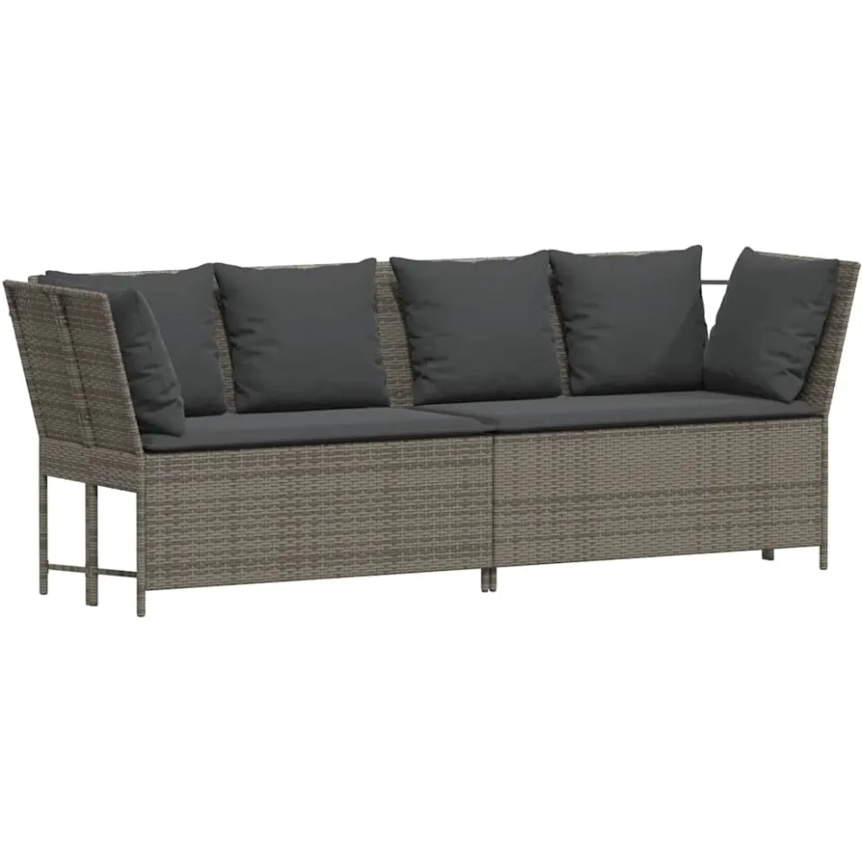 vidaXL Tuinbank met kussens poly rattan grijs, foto 4