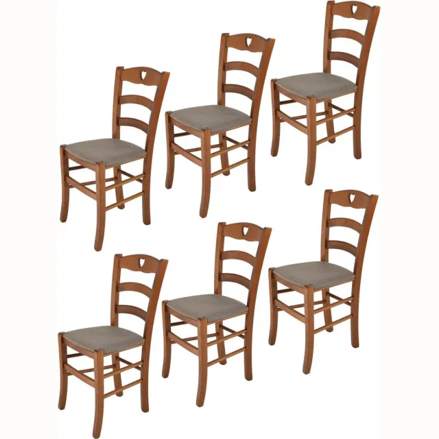 t m c s Tommychairs Cuore - Eetkamerstoelen - Set van 6 - Licht Walnoot - Stof & Hout Lichte walnoten