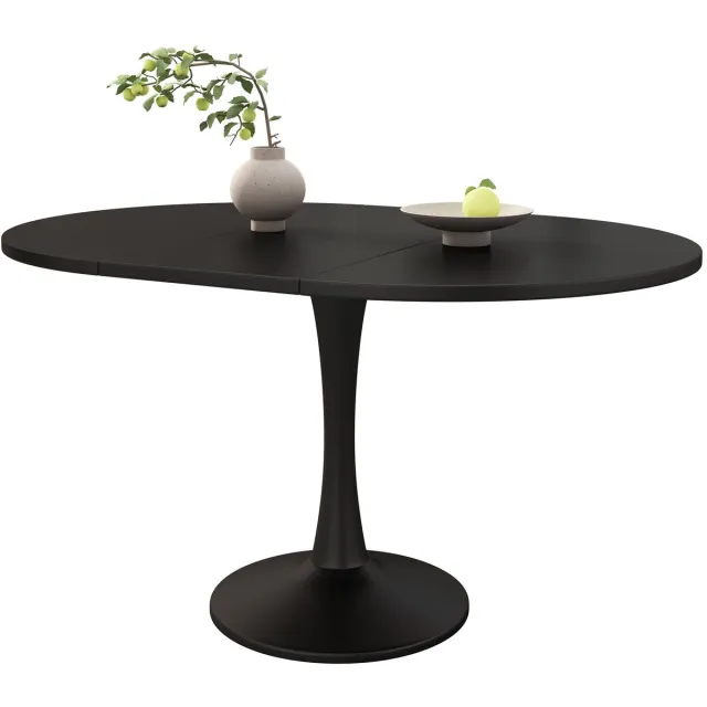 Merax Uitschuifbare Ovale Eettafel Zwart 100/140 X 100 X 75 Cm – Ruimtebesparende Keukentafel – Moderne Eetkamertafel Van MDF