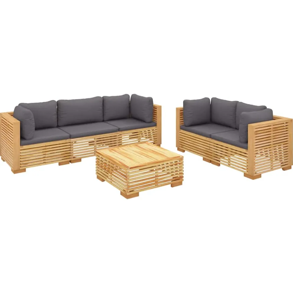 vidaXL 6-delige Loungeset met kussens massief teakhout bruin, foto 3