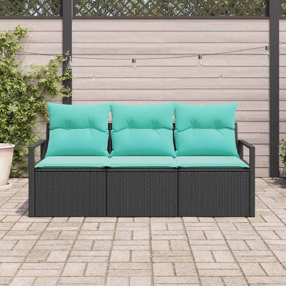 vidaXL Bankstel 3 st Zwart poly rattan, foto 3