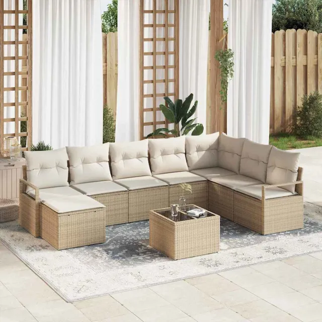 vidaXL Bankstel 9 st Beige poly rattan, foto 2