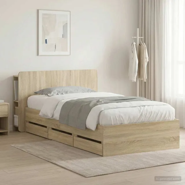 vidaXL Bedframe met opbergruimte en hoofdbord Sonoma Eiken 75 x 190 cm Bruin