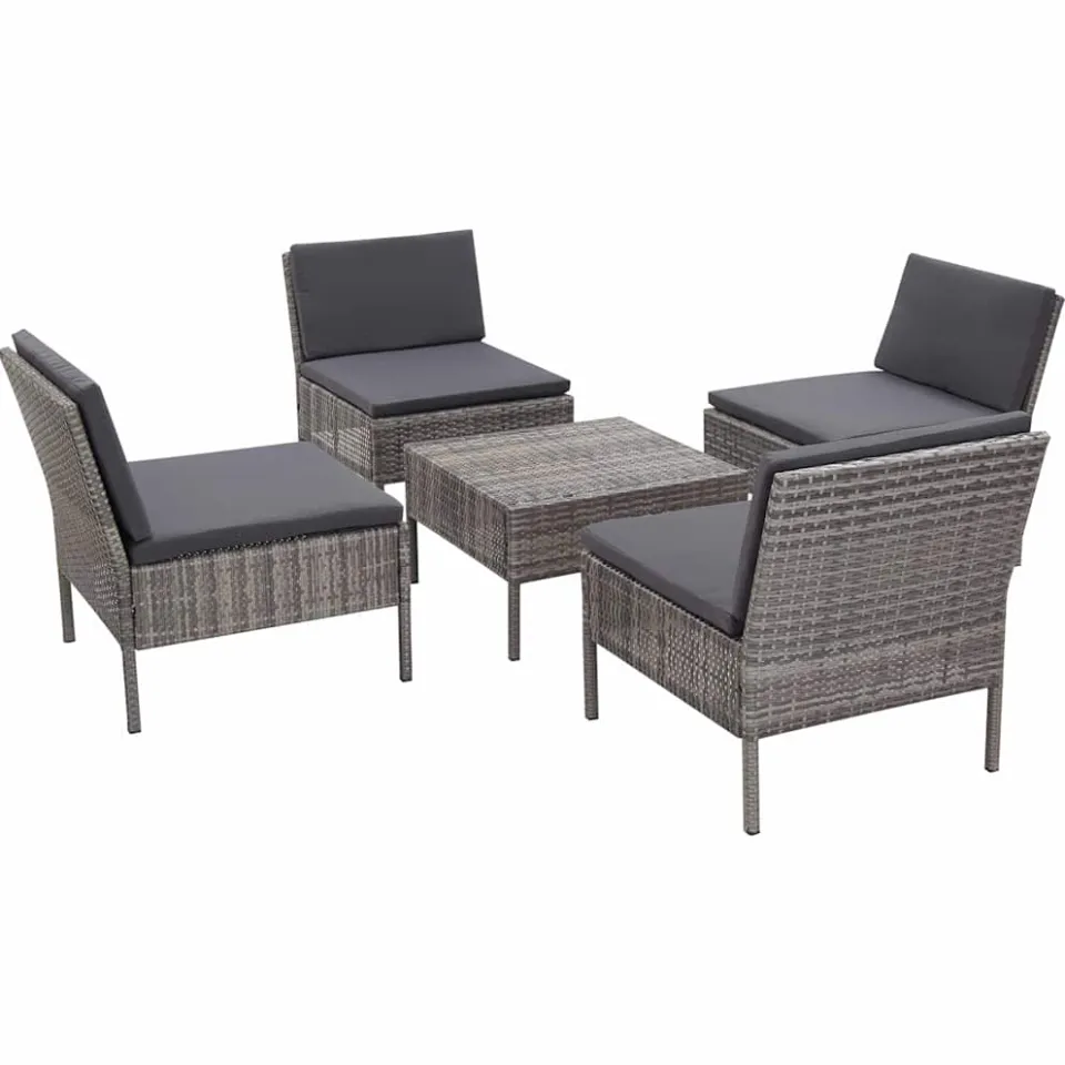 vidaXL 5-delige Loungeset met kussens poly rattan grijs, foto 2