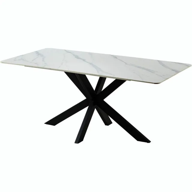 BELFURN eetkamertafel Carrara 180x90 cm in witte keramiek grijs