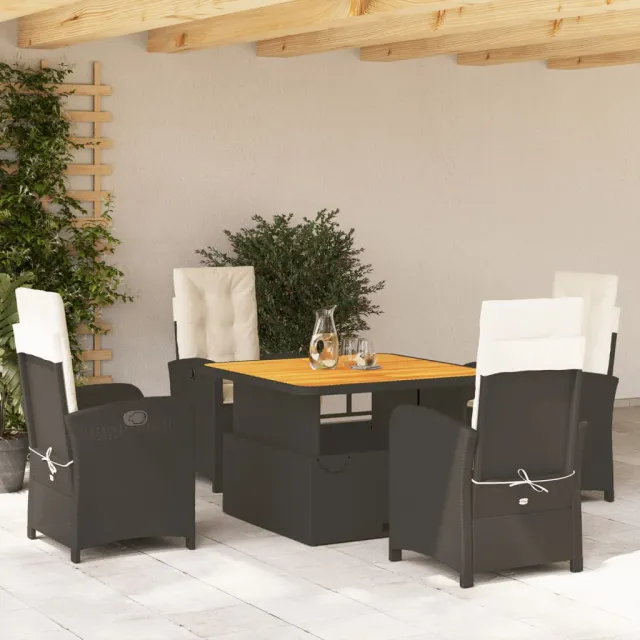 vidaXL 5-delige Tuinset met kussens poly rattan zwart, foto 2