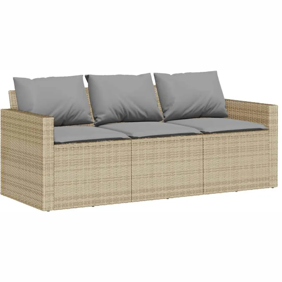 vidaXL 2-delige Tuinset met kussens poly rattan beige