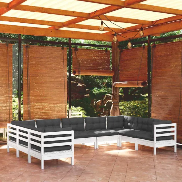 vidaXL 9-delige Loungeset met kussens grenenhout wit