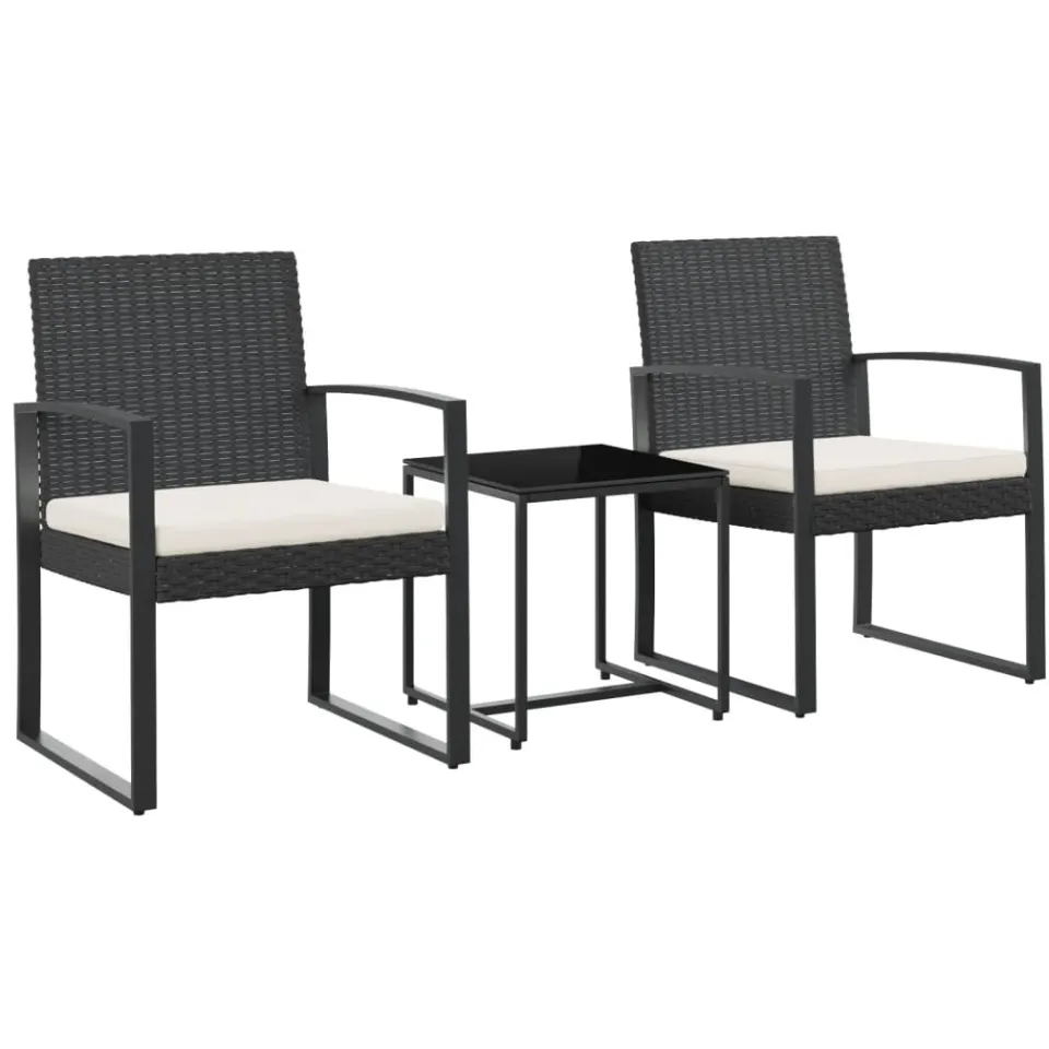 vidaXL 3-delige Tuinset met kussens polypropeen rattan zwart, foto 3