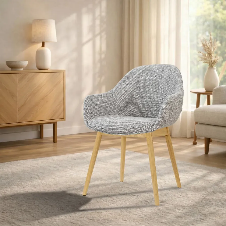 Nolon Nio-Mae eetkamerstoel grijs blend - houten onderstel, foto 2