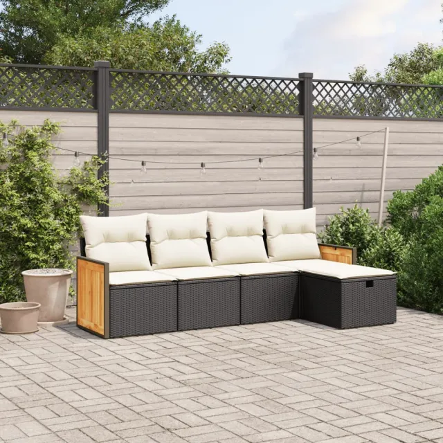 vidaXL 5-delige Loungeset met kussens poly rattan zwart, foto 2