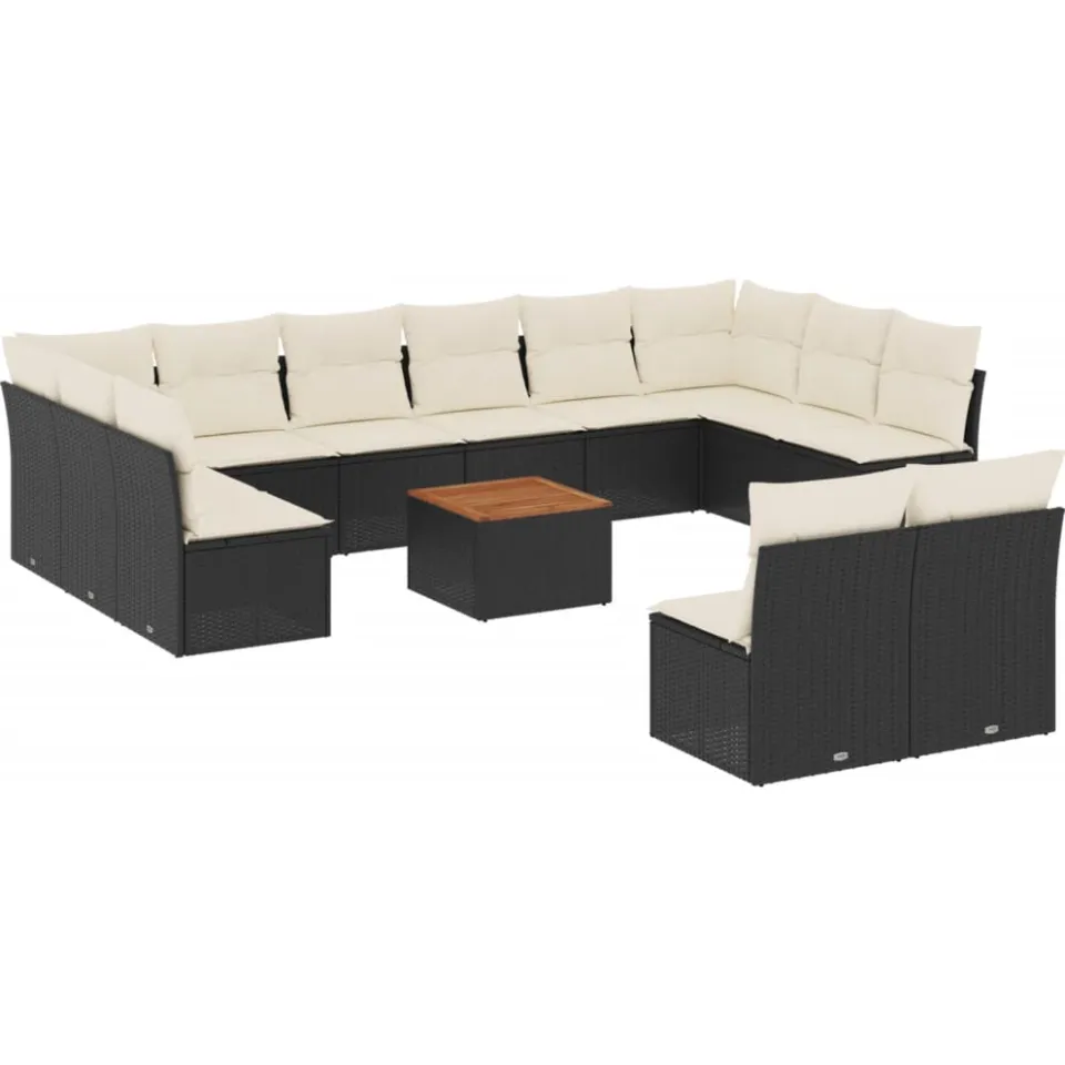 vidaXL 13-delige Loungeset met kussens poly rattan zwart
