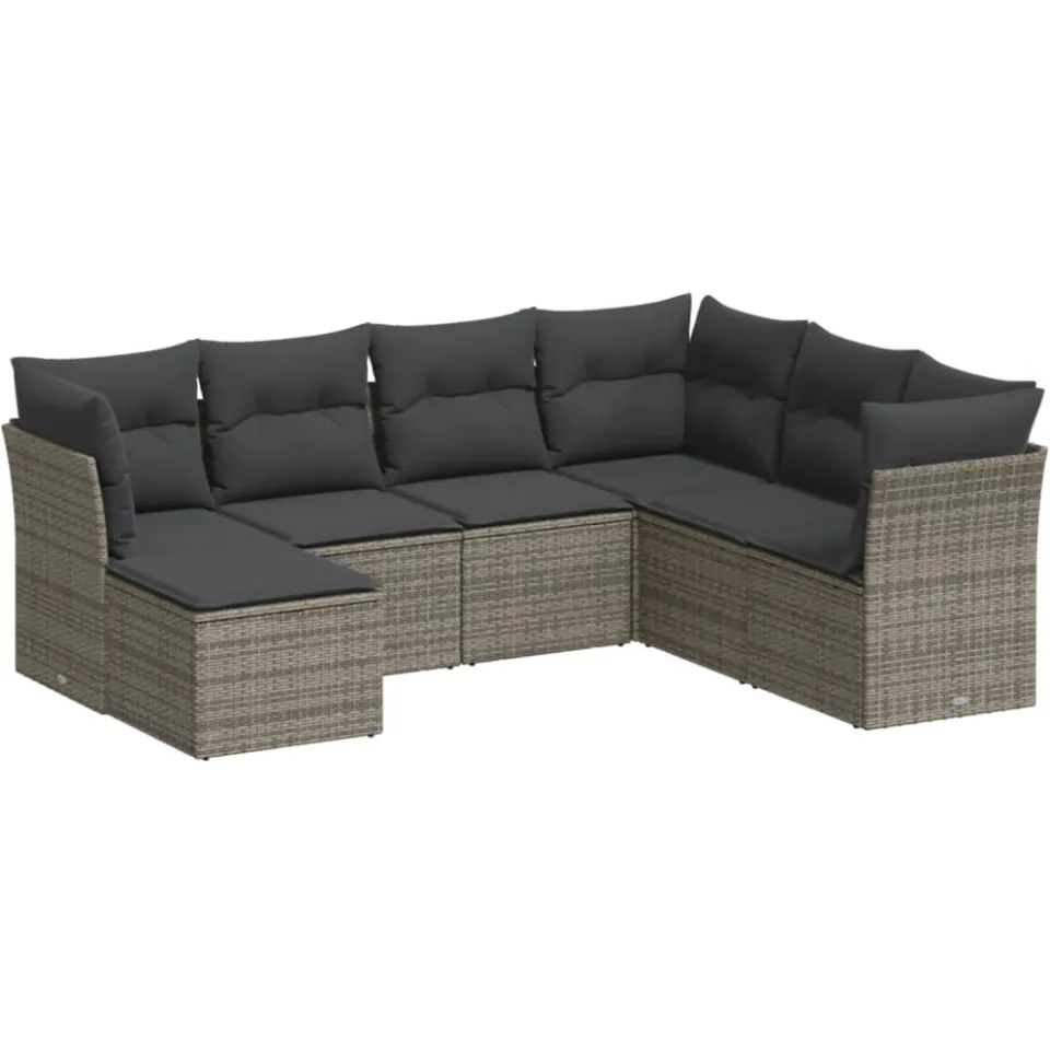 vidaXL 7-delige Loungeset met kussens poly rattan grijs, foto 3