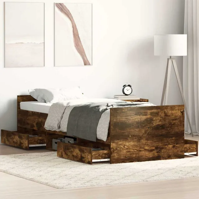 vidaXL Bedframe met hoofd- en voeteneinde gerookt eikenkleur 90x190 cm Bruin