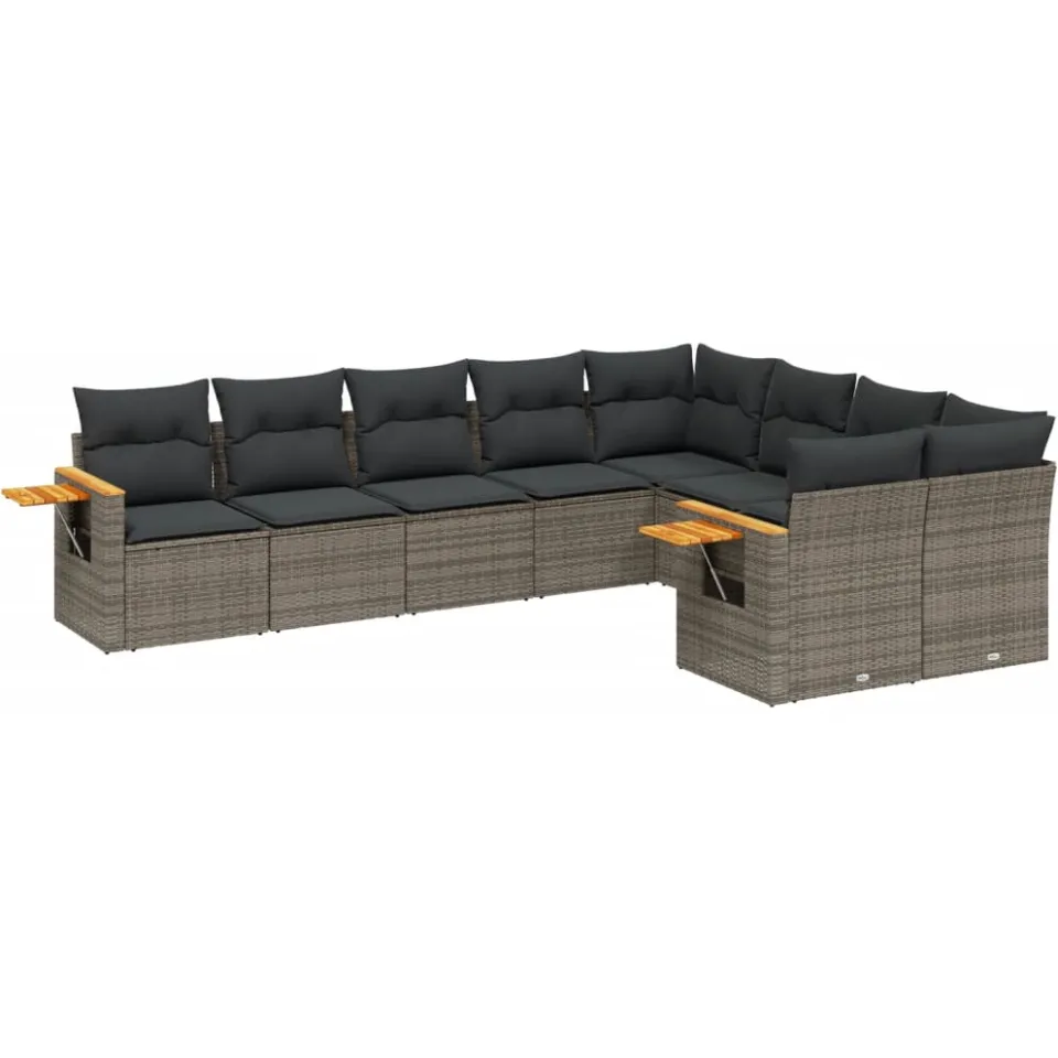 vidaXL 9-delige Loungeset met kussens poly rattan grijs, foto 3