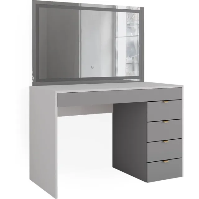 Vicco Kaptafel met licht Elise, Wit/Grijs, 115 cm met LED-spiegel