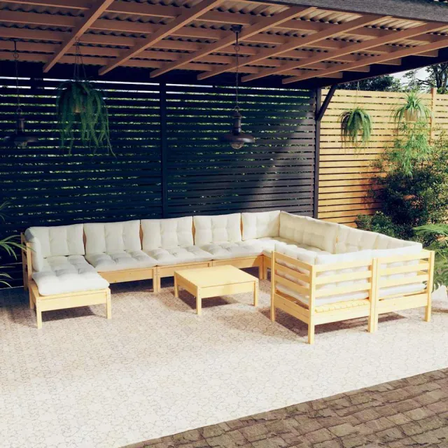 vidaXL 11-delige Loungeset met crèmekleurige kussens grenenhout, foto 2