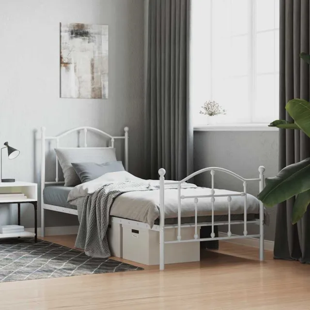vidaXL Bedframe met hoofd- en voeteneinde metaal wit 90x200 cm