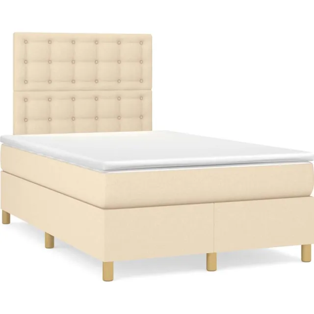 vidaXL Boxspring met matras en LED stof crèmekleurig 120x190 cm