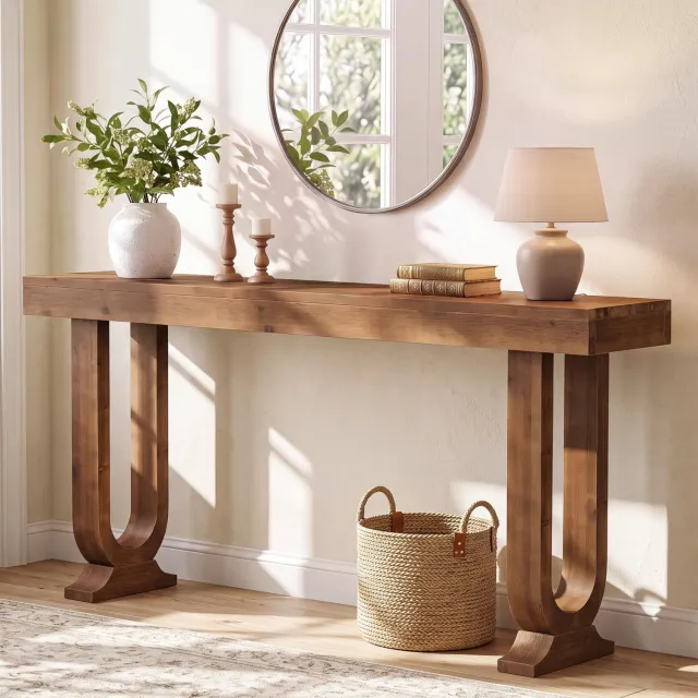 Little Trees LITTLE TREE Massief Houten Console Tafel - 160 x 30 x 85 Cm - Landelijke Stijl - Entree Tafel Voor Hal - Bruin