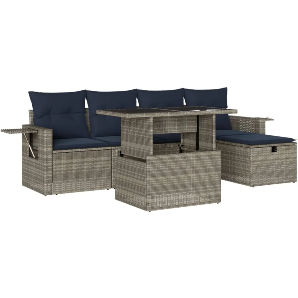 vidaXL 6-delige tuinbankset met kussens, grijs polyrotan, foto 3