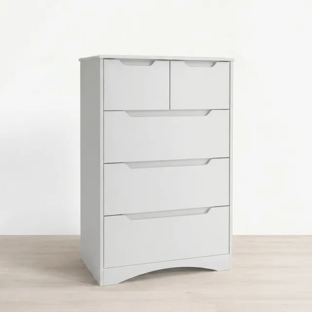 Xbro Ladekast met 5 Ruime Laden – Commode met Uitgesneden Handgrepen en Kantelbeveiliging – Voor Slaapkamer, Woonkamer of Kantoor – Wit – 72 x 41 x 94 cm