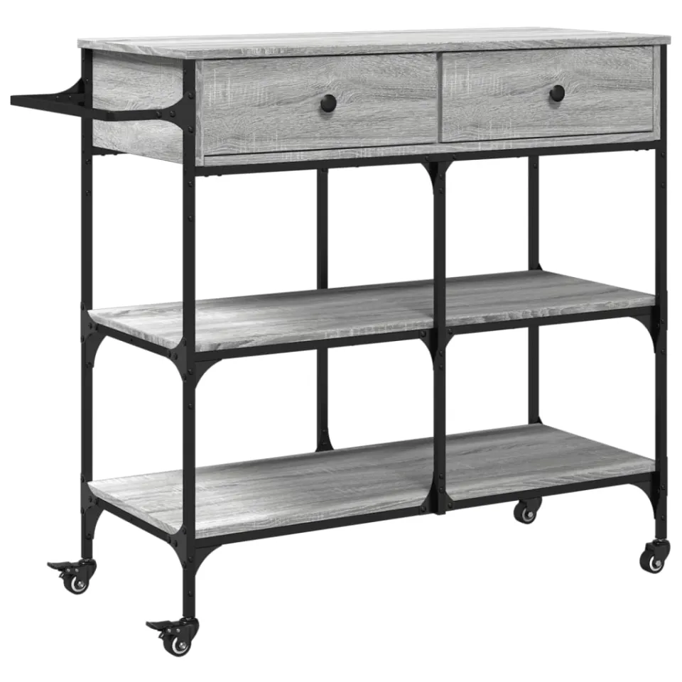 vidaXL Keukentrolley 105x42x95 cm bewerkt hout grijs sonoma eikenkleur, foto 3